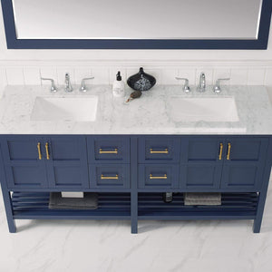Vinnova Vanity Vinnova Florence 72" Vanity in Royal Blue with Carrara White Marble Countertop With Mirror
