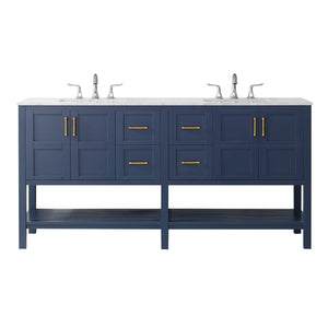 Vinnova Vanity Vinnova Florence 72" Vanity in Royal Blue with Carrara White Marble Countertop Without Mirror
