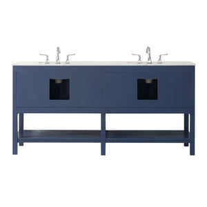 Vinnova Vanity Vinnova Florence 72" Vanity in Royal Blue with Carrara White Marble Countertop Without Mirror