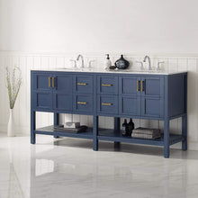 Load image into Gallery viewer, Vinnova Vanity Vinnova Florence 72&quot; Vanity in Royal Blue with Carrara White Marble Countertop Without Mirror