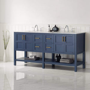 Vinnova Vanity Vinnova Florence 72" Vanity in Royal Blue with Carrara White Marble Countertop Without Mirror