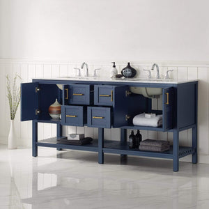 Vinnova Vanity Vinnova Florence 72" Vanity in Royal Blue with Carrara White Marble Countertop Without Mirror