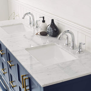 Vinnova Vanity Vinnova Florence 72" Vanity in Royal Blue with Carrara White Marble Countertop Without Mirror