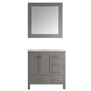Vinnova Vanity Vinnova Gela 36" Single Vanity in Grey with Carrara White Marble Countertop With Mirror