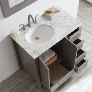 Vinnova Vanity Vinnova Gela 36" Single Vanity in Grey with Carrara White Marble Countertop With Mirror