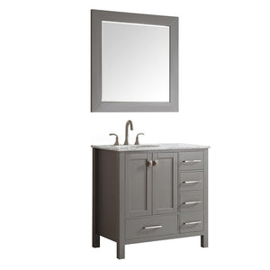 Vinnova Vanity Vinnova Gela 36" Single Vanity in Grey with Carrara White Marble Countertop With Mirror