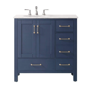 Vinnova Vanity Vinnova Gela 36" Single Vanity in Royal Blue with Carrara White Marble Countertop Without Mirror