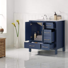 Load image into Gallery viewer, Vinnova Vanity Vinnova Gela 36&quot; Single Vanity in Royal Blue with Carrara White Marble Countertop Without Mirror