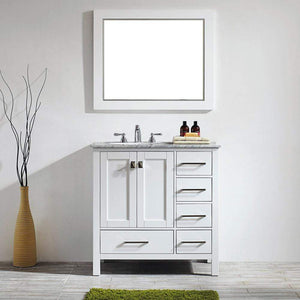 Vinnova Vanity Vinnova Gela 36" Single Vanity in White with Carrara White Marble Countertop With Mirror