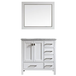 Vinnova Vanity Vinnova Gela 36" Single Vanity in White with Carrara White Marble Countertop With Mirror