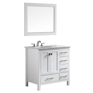 Vinnova Vanity Vinnova Gela 36" Single Vanity in White with Carrara White Marble Countertop With Mirror