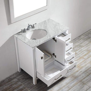 Vinnova Vanity Vinnova Gela 36" Single Vanity in White with Carrara White Marble Countertop With Mirror