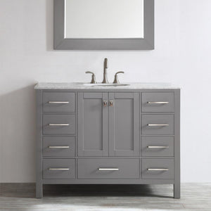 Vinnova Vanity Vinnova Gela 48" Single Vanity in Grey with Carrara White Marble Countertop With Mirror