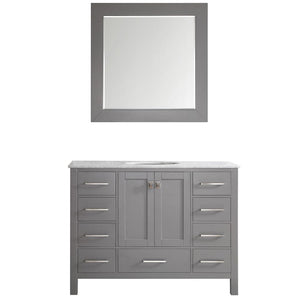 Vinnova Vanity Vinnova Gela 48" Single Vanity in Grey with Carrara White Marble Countertop With Mirror