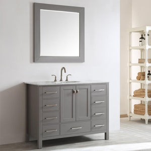 Vinnova Vanity Vinnova Gela 48" Single Vanity in Grey with Carrara White Marble Countertop With Mirror