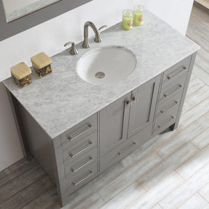 Vinnova Vanity Vinnova Gela 48" Single Vanity in Grey with Carrara White Marble Countertop With Mirror