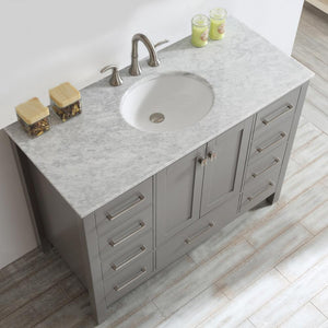 Vinnova Vanity Vinnova Gela 48" Single Vanity in Grey with Carrara White Marble Countertop Without Mirror