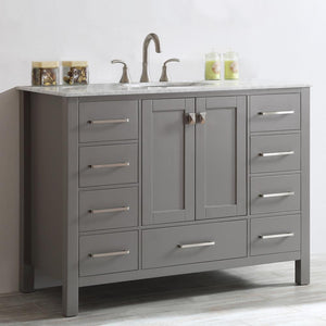 Vinnova Vanity Vinnova Gela 48" Single Vanity in Grey with Carrara White Marble Countertop Without Mirror