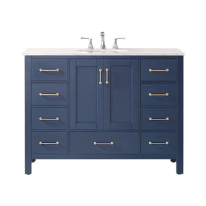 Vinnova Vanity Vinnova Gela 48" Single Vanity in Royal Blue with Carrara White Marble Countertop Without Mirror