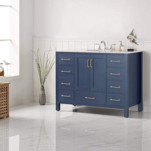Vinnova Vanity Vinnova Gela 48" Single Vanity in Royal Blue with Carrara White Marble Countertop Without Mirror