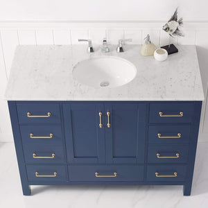 Vinnova Vanity Vinnova Gela 48" Single Vanity in Royal Blue with Carrara White Marble Countertop Without Mirror