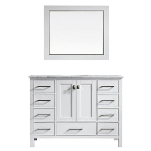 Vinnova Vanity Vinnova Gela 48" Single Vanity in White with Carrara White Marble Countertop With Mirror