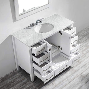 Vinnova Vanity Vinnova Gela 48" Single Vanity in White with Carrara White Marble Countertop With Mirror