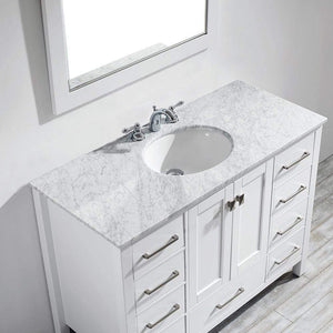 Vinnova Vanity Vinnova Gela 48" Single Vanity in White with Carrara White Marble Countertop With Mirror