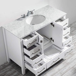 Vinnova Vanity Vinnova Gela 48" Single Vanity in White  with Carrara White Marble Countertop Without Mirror