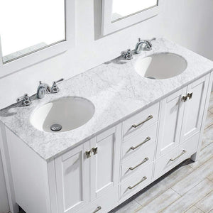 Vinnova Vanity Vinnova Gela 60" Double Vanity in White with Carrara White Marble Countertop With Mirror