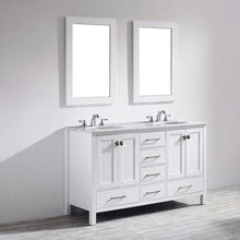 Load image into Gallery viewer, Vinnova Vanity Vinnova Gela 60&quot; Double Vanity in White with Carrara White Marble Countertop With Mirror