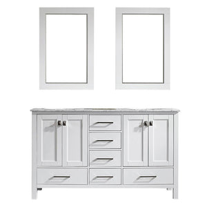 Vinnova Vanity Vinnova Gela 60" Double Vanity in White with Carrara White Marble Countertop With Mirror
