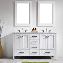 Load image into Gallery viewer, Vinnova Vanity Vinnova Gela 60&quot; Double Vanity in White with Carrara White Marble Countertop With Mirror