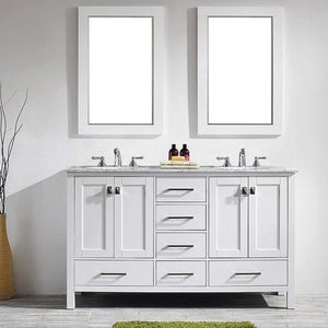 Vinnova Vanity Vinnova Gela 60" Double Vanity in White with Carrara White Marble Countertop With Mirror