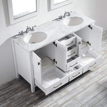 Load image into Gallery viewer, Vinnova Vanity Vinnova Gela 60&quot; Double Vanity in White with Carrara White Marble Countertop With Mirror