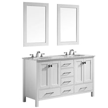 Load image into Gallery viewer, Vinnova Vanity Vinnova Gela 60&quot; Double Vanity in White with Carrara White Marble Countertop With Mirror