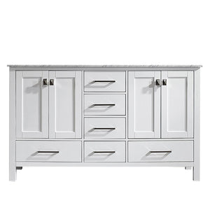 Vinnova Vanity Vinnova Gela 60" Double Vanity in White with Carrara White Marble Countertop Without Mirror