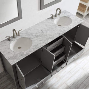 Vinnova Vanity Vinnova Gela 72" Double Vanity in Grey with Carrara White Marble Countertop With Mirror