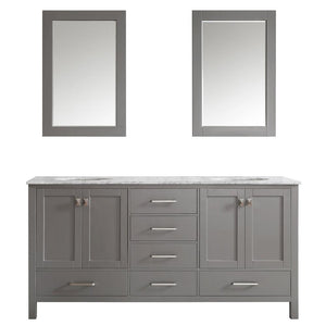 Vinnova Vanity Vinnova Gela 72" Double Vanity in Grey with Carrara White Marble Countertop With Mirror
