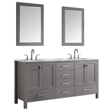 Load image into Gallery viewer, Vinnova Vanity Vinnova Gela 72&quot; Double Vanity in Grey with Carrara White Marble Countertop With Mirror