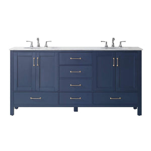 Vinnova Vanity Vinnova Gela 72" Double Vanity in Royal Blue with Carrara White Marble Countertop Without Mirror
