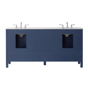 Vinnova Vanity Vinnova Gela 72" Double Vanity in Royal Blue with Carrara White Marble Countertop Without Mirror