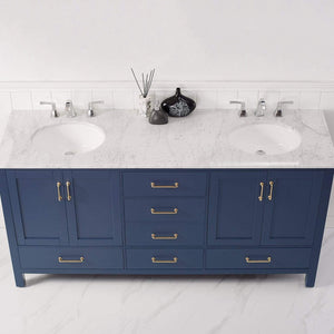 Vinnova Vanity Vinnova Gela 72" Double Vanity in Royal Blue with Carrara White Marble Countertop Without Mirror