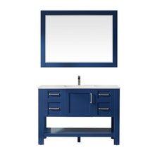 Load image into Gallery viewer, Vinnova Vanity Vinnova Grayson 48&quot; Single Vanity in Jewelry Blue and Composite Carrara White Stone Countertop With Mirror