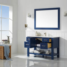 Load image into Gallery viewer, Vinnova Vanity Vinnova Grayson 48&quot; Single Vanity in Jewelry Blue and Composite Carrara White Stone Countertop With Mirror