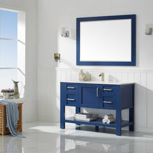 Load image into Gallery viewer, Vinnova Vanity Vinnova Grayson 48&quot; Single Vanity in Jewelry Blue and Composite Carrara White Stone Countertop With Mirror