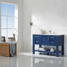 Load image into Gallery viewer, Vinnova Vanity Vinnova Grayson 48&quot; Single Vanity in Jewelry Blue and Composite Carrara White Stone Countertop Without Mirror