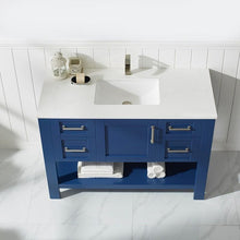 Load image into Gallery viewer, Vinnova Vanity Vinnova Grayson 48&quot; Single Vanity in Jewelry Blue and Composite Carrara White Stone Countertop Without Mirror