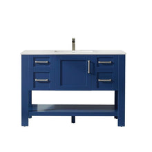 Load image into Gallery viewer, Vinnova Vanity Vinnova Grayson 48&quot; Single Vanity in Jewelry Blue and Composite Carrara White Stone Countertop Without Mirror
