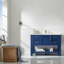 Load image into Gallery viewer, Vinnova Vanity Vinnova Grayson 48&quot; Single Vanity in Jewelry Blue and Composite Carrara White Stone Countertop Without Mirror